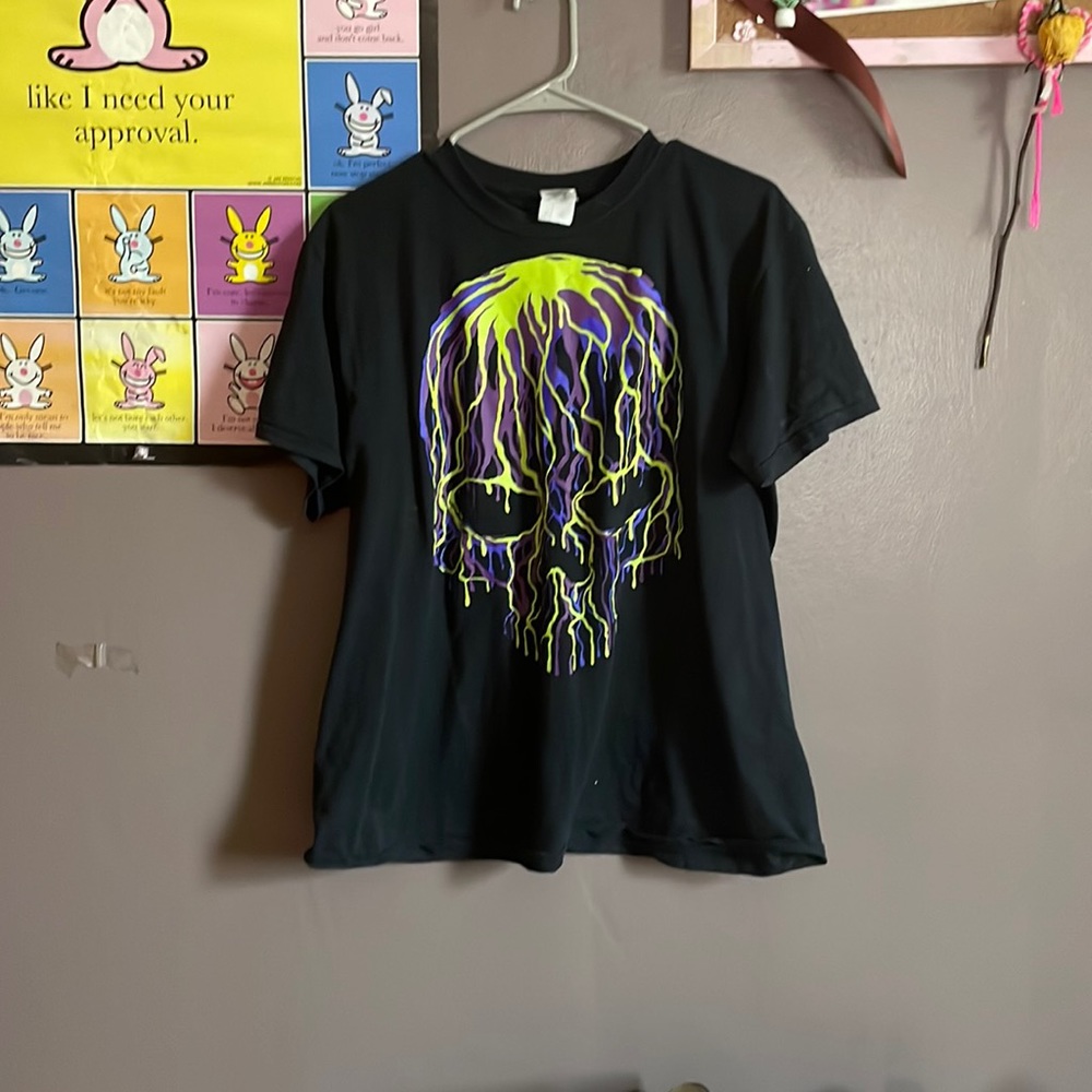 Black T-Shirt with Green and Purple Skull